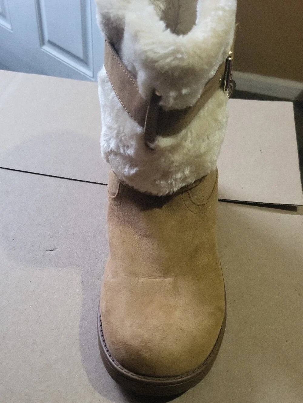 Women's Tan Faux-Shearling Mid-Calf Winter Boots